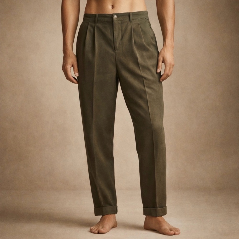 Claiborne Men's Pleated Dark Olive Green Chinos Dress Pants 32X30